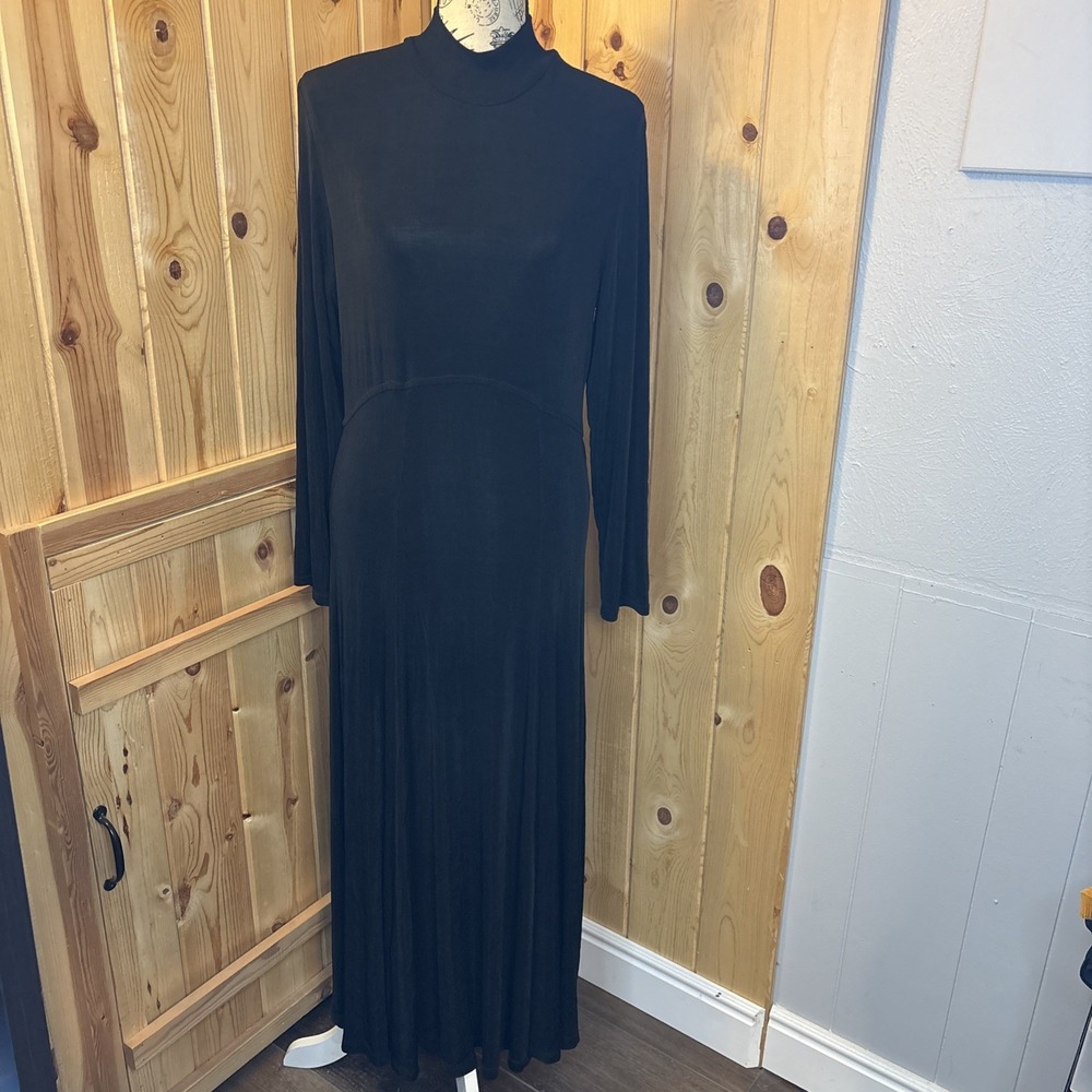 Double D Ranch Wear Womens Black Vintage Long Sleeve Mock Neck Flare Dress Large